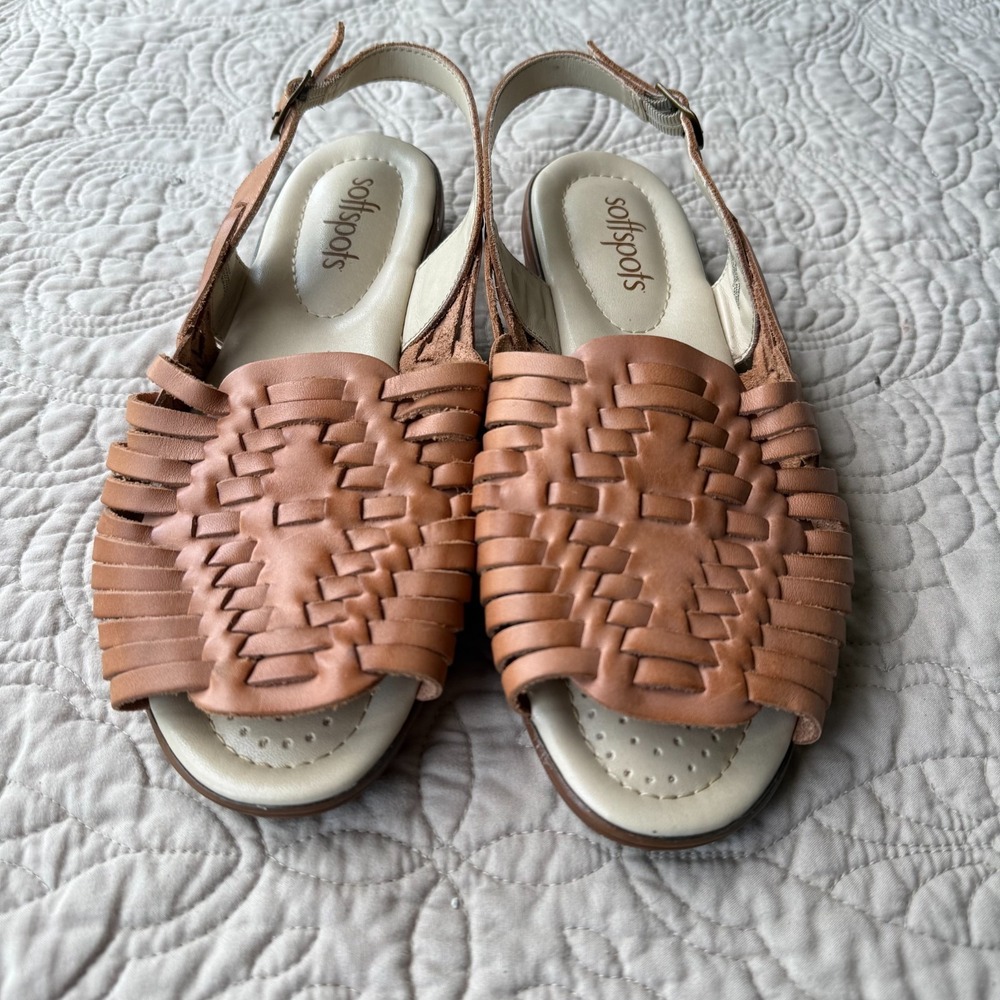 SoftSpots Huarache Style Open Toe Slingback Sandals Brown Cognac 12W - Picture 2 of 7